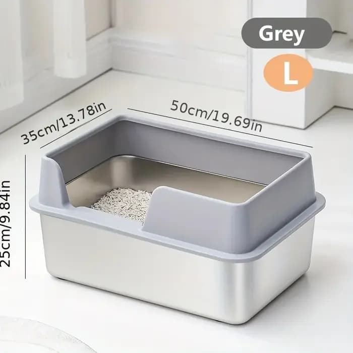 Bac à litière Extra Large en acier inoxydable pour chat