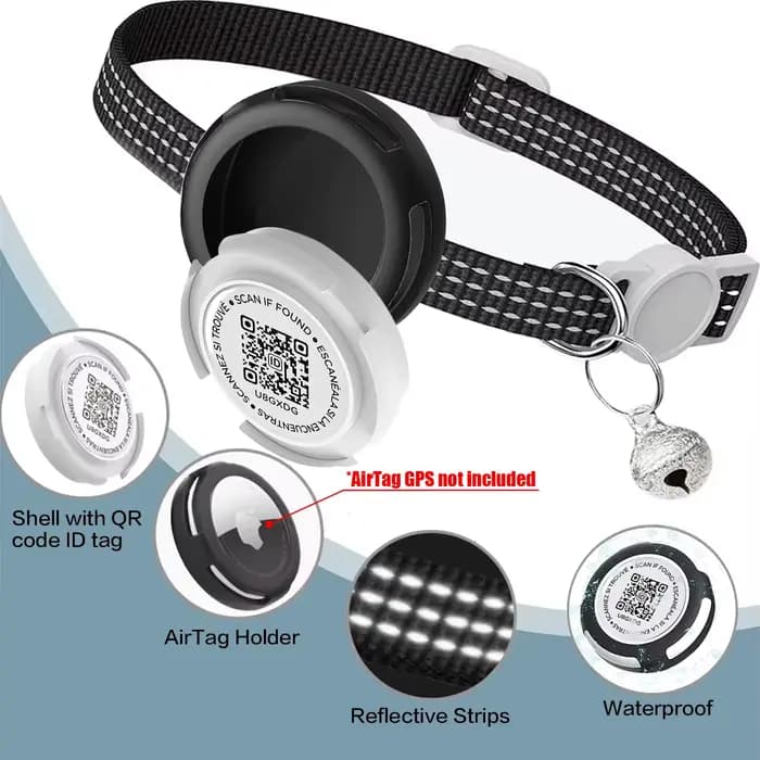 Collier chat avec boîtier de protection pour traceur GPS.étui Airtag