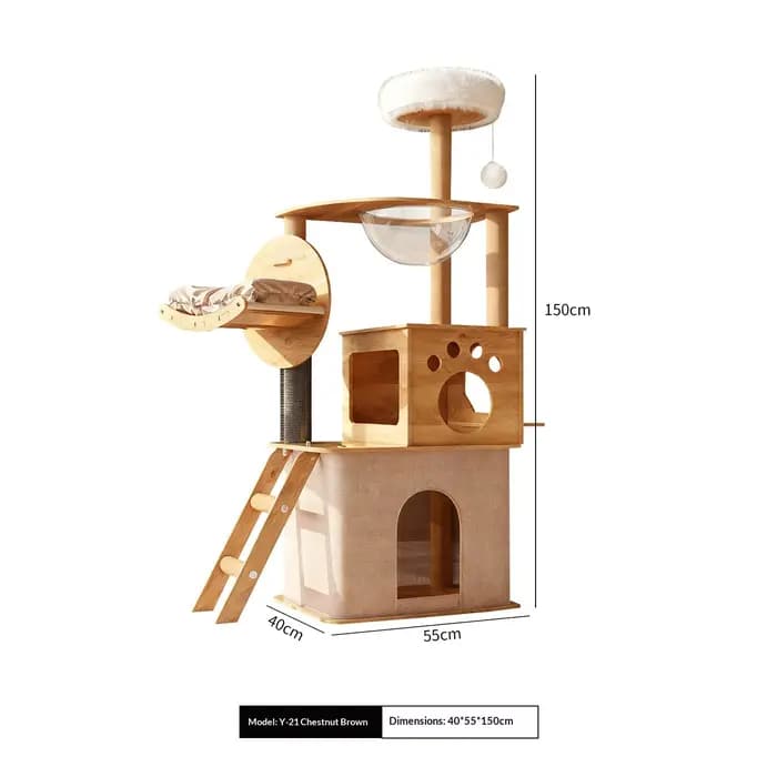 Grand arbre à chat en bois multi-niveaux avec griffoir