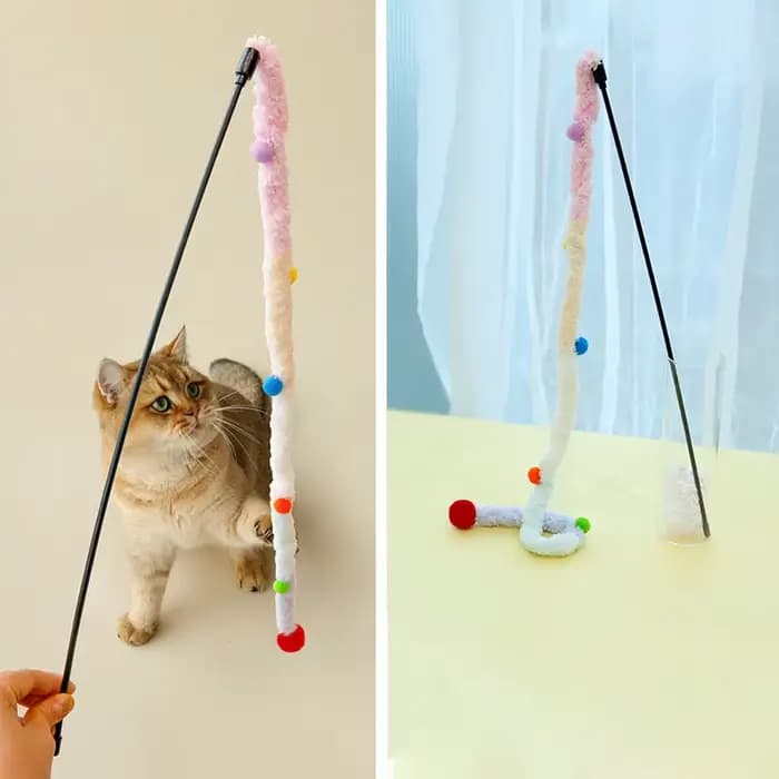 Jouet pour chat plume chat Teaser baguette chat jouets interactifs drôle chenille tige colorée boule