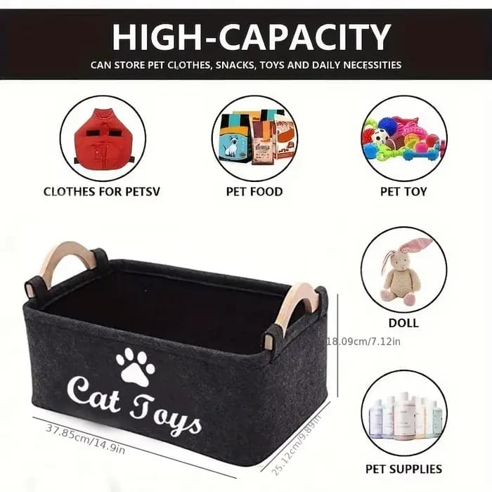 Panier de rangement élégant en feutre pour jouets d'animaux de compagnie, organisateur Durable pour