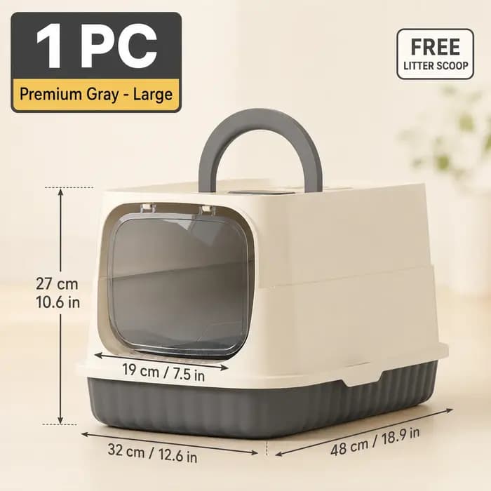 Bac à litière pour chat pliable, grand format, entièrement fermé, anti-odeur et anti-éclaboussures, avec pelle à litière et toilette portative pour chat