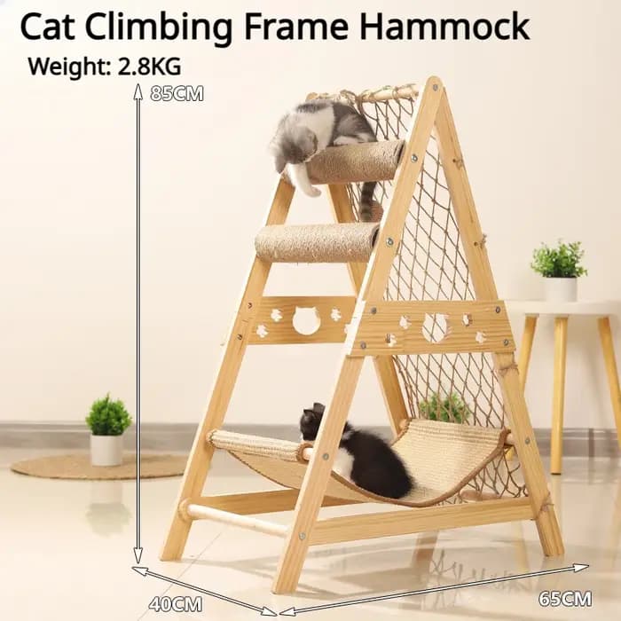 Structure d'escalade pour chat en bois avec hamac filet de repos
