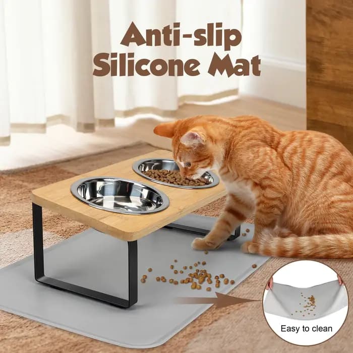 Bols surélevés pour chats avec tapis alimentaire 15 ° Support incliné surélevé pour gamelles de chat