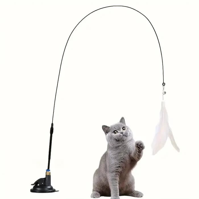 Jouet pour chat - Baguette interactive avec clochette et plumes - Longue tige à ventouse pour des aventures ludiques excitantes - Le jouet ultime pour chat