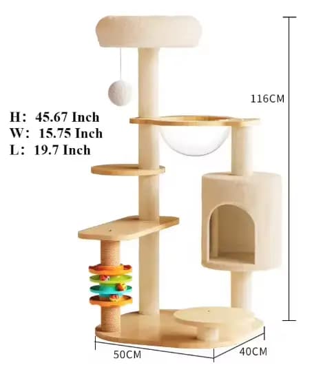 Arbre à chat en pin massif pour chats d'intérieur, tour à chat moderne de 56,7 pouces de hauteur ave