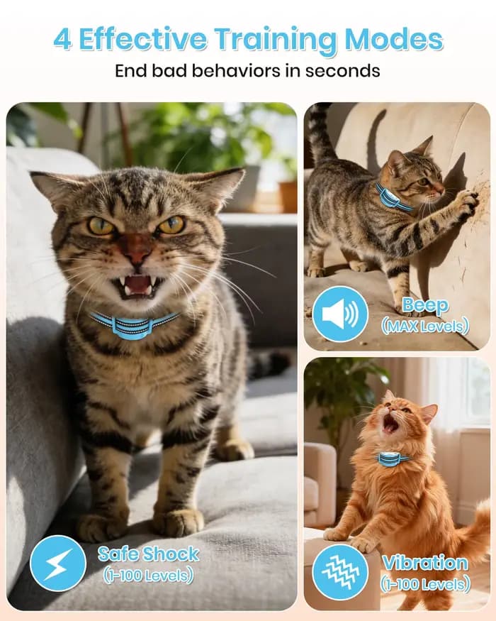 Collier anti-miaulement ultra-compact pour chats, NOUVEAU collier d'entraînement pour chats 2026 pour arrêter les miaulements, collier de dressage pour chats avec télécommande 3300FT