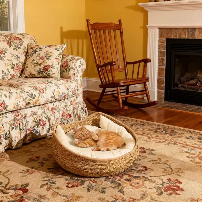 Panier-lit pour chat, coussin tissé à la main et tapis de repos