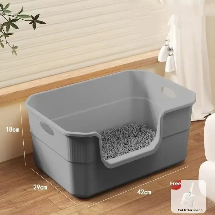 Litière pour chat extra large en promotion ; Conception semi-fermée et ouverte, toilette pour chat anti-éclaboussures avec côtés hauts