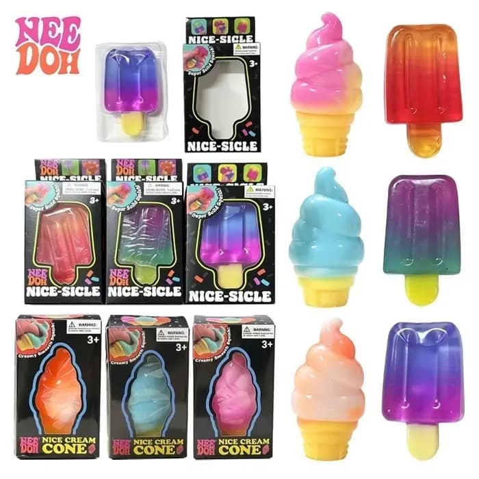 Jouet sensoriel anti-stress Needoh Nice Cream Cone Nice-Sicle Squishy Squeeze Toy dégradé non toxique pour soulager l'ADHD, le stress et l'anxiété, jouet de bureau sensoriel