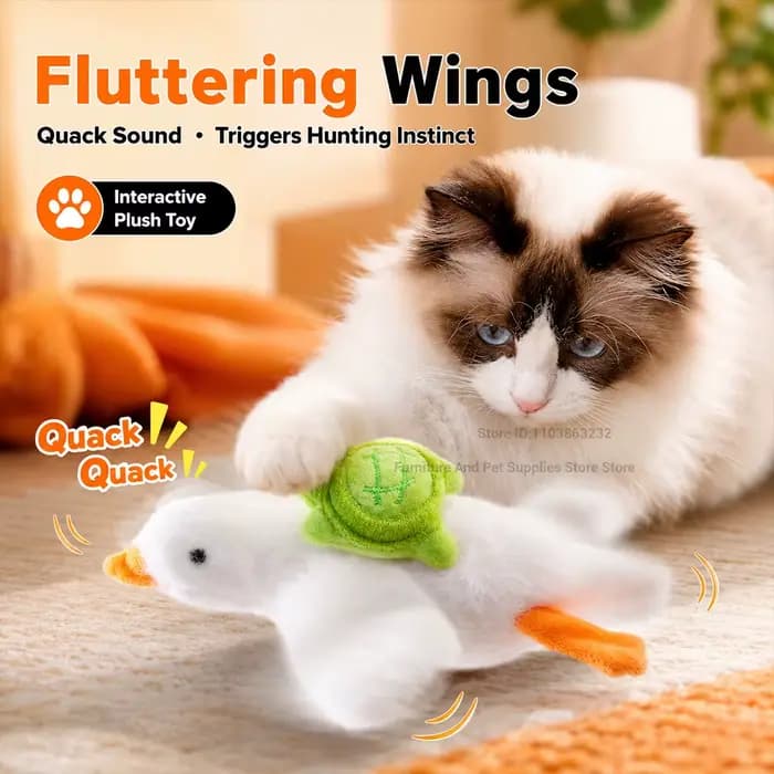 Jouet interactif pour chat : canard réaliste motorisé avec des sons de couinement et des ailes qui battent