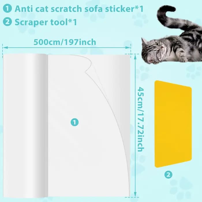 Protecteur de Meubles Anti-Rayures pour Chat, 45x500cm, Ruban Adhésif Transparent en PVC pour Canapé