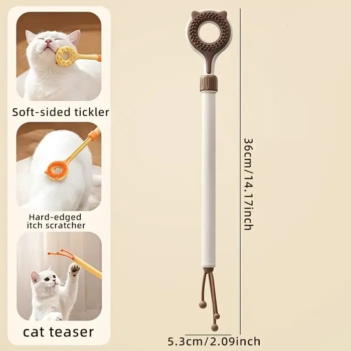2 en 1 : Grattoir rétractable pour chat, masseur double face, baguette interactive pour chat, jouet pour chaton, pour le toilettage et le soulagement des démangeaisons