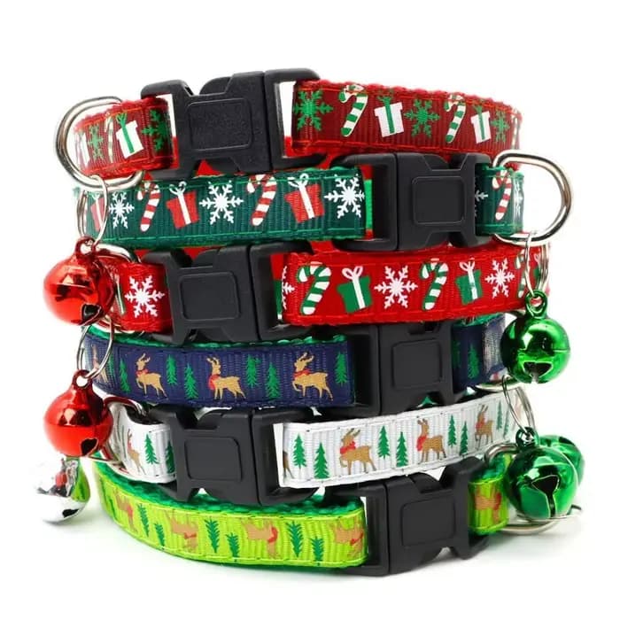 Avec cloche collier de chat de noël polypropylène motif flocon de neige/élan cerf collier de noël pour animaux de compagnie réglable blanc/vert/rouge