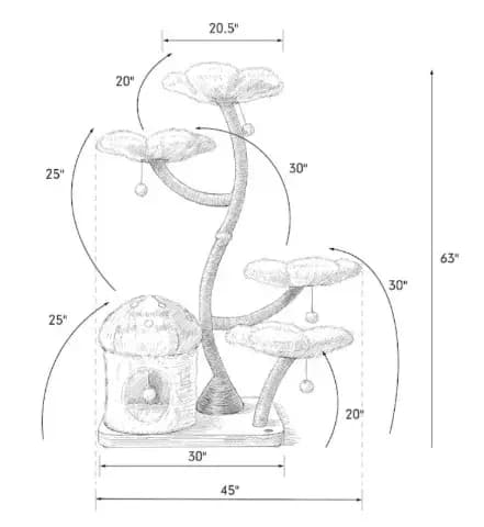 Arbre à chat moderne en bois avec motif floral