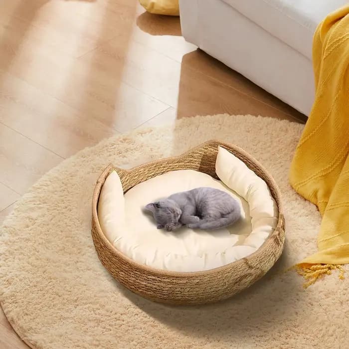 Panier rond pour chat en corde de coton tressée