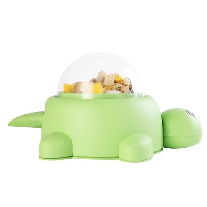 Distributeur de friandises pour chat en forme de tortue verte avec fenêtre transparente et 3 couvercles
