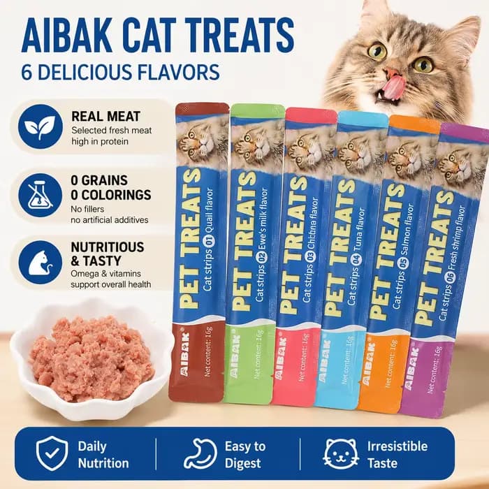 Friandises Premium pour Chats : Bâtonnets de Nourriture Humide pour Chats Adultes et Chatons – Snacks Nutritifs, Friandises Mâchables Douces, Aliments pour Animaux à Saveurs Multiples