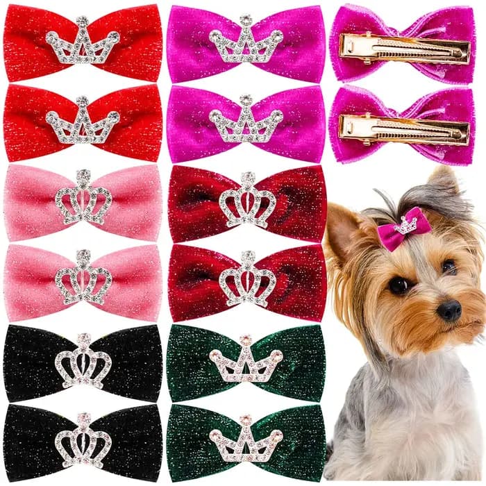 10 pièces paillettes chiens arc épingle à cheveux chiot couronne arc Clips pour chien reine chat