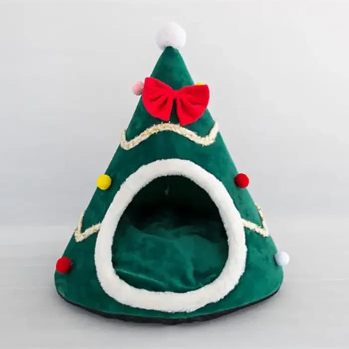 Nid de chat semi-fermé en forme d'arbre de Noël pour animaux de compagnie
