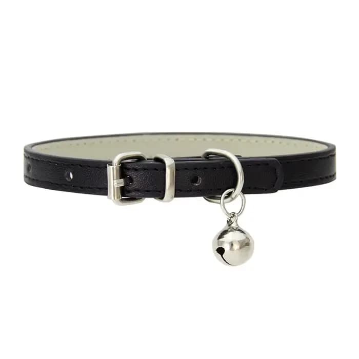 Collier pour chat mignon en similicuir solide réglable avec clochettes