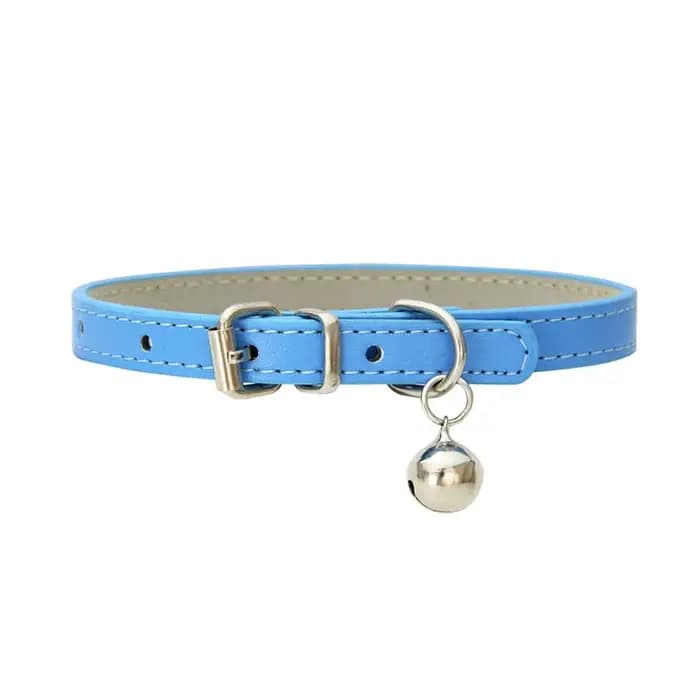 Collier pour chat mignon en similicuir solide réglable avec clochettes