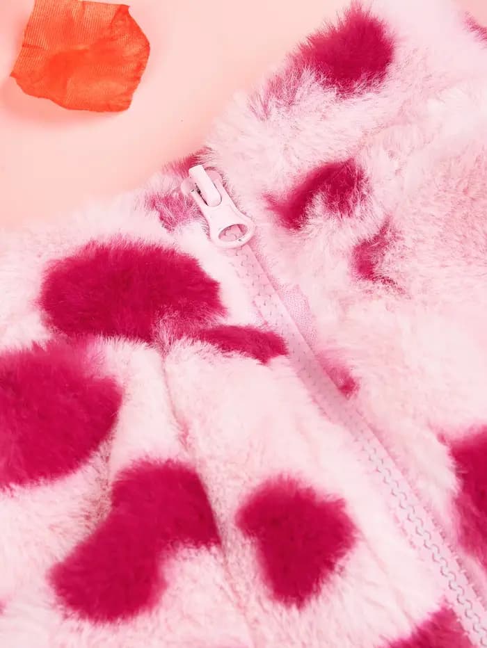 Veste d'hiver Super douce et chaude pour chien, imprimé cœur, en peluche, vêtements de vacances pour