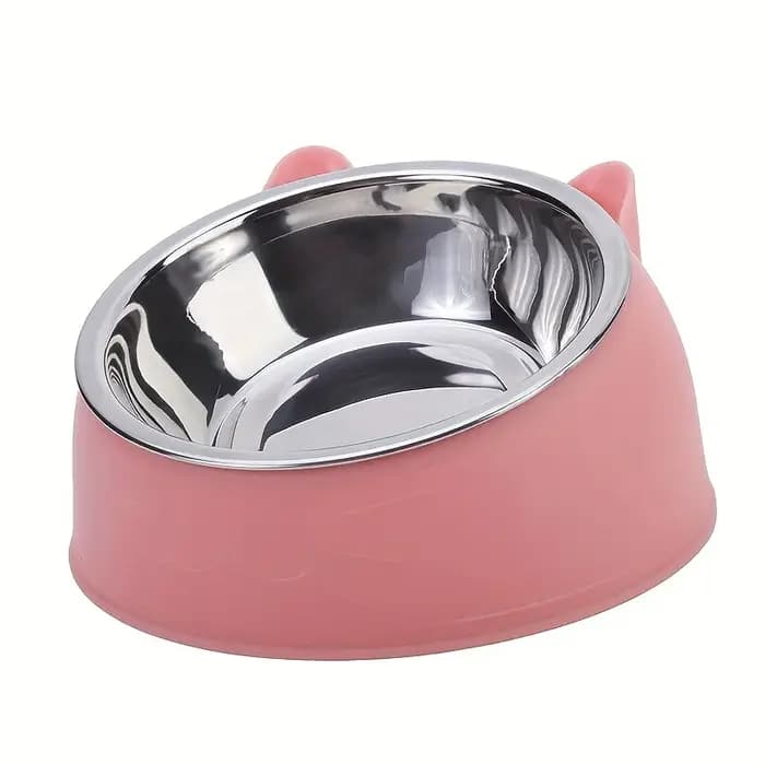 Bol pour chat 2 en 1 en acier inoxydable avec support - Design oreilles