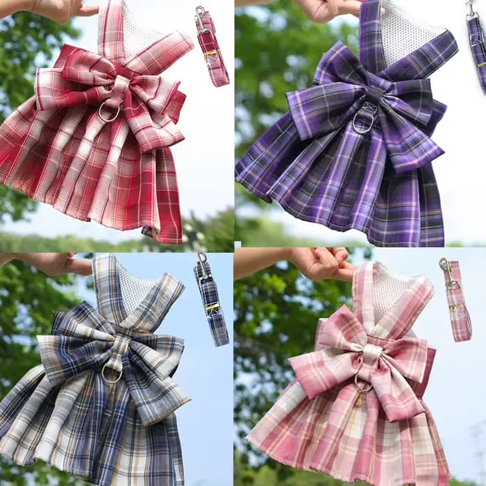 JK – ensemble de harnais avec laisse pour chien, jupe à carreaux pour fille, vêtements pour petits e
