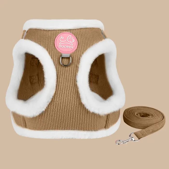 Ensemble harnais et laisse en fourrure de lapin pour chien et chat