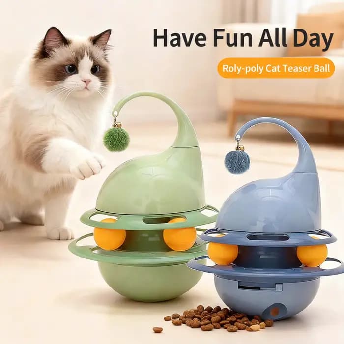 Jouet interactif pour chat en forme de gourde, distributeur de nourriture oscillant à 360° avec clochette, piste de balle pompon, faible bruit, adapté aux chatons