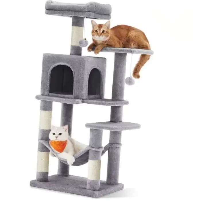 Arbre à chat pour chats d'intérieur, design multi-niveaux de 44,1 pouces avec 4 poteaux à gratter, p