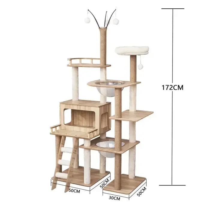 Tour à chat Durable à plusieurs niveaux, grand arbre à chat en bois avec dosette spatiale et postes à gratter, meubles et jouets d'intérieur pratiques pour chats