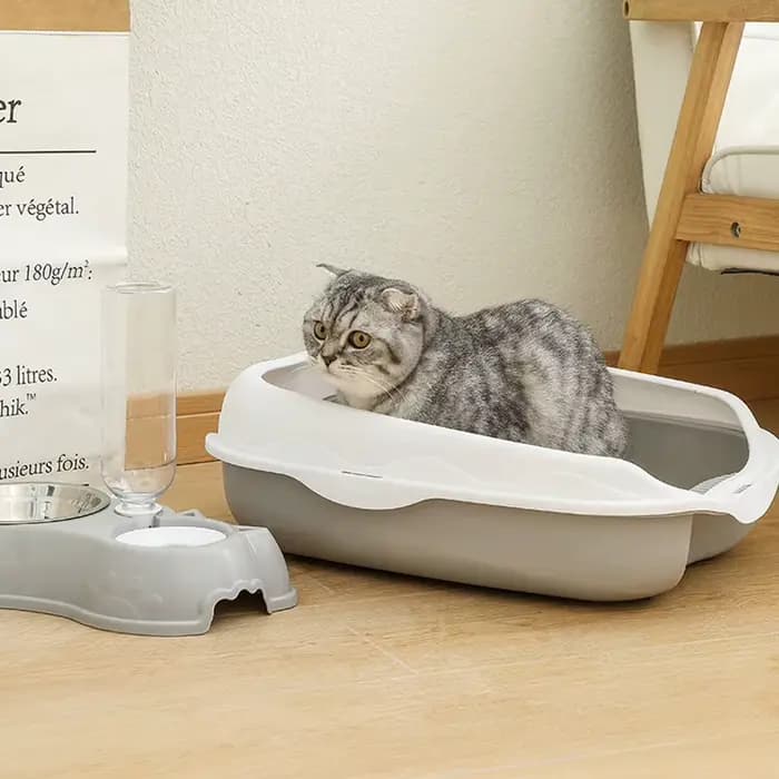 Bac à litière semi-fermé anti-éclaboussures pour chat, grande toilette pour chaton, fournitures de nettoyage, grand bac à excréments pour chat, accessoires pour animaux de compagnie