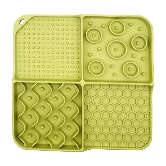 Tapis d'alimentation lente pour animaux de compagnie – Outil amélioré de soulagement de l'anxiété et de l'ennui en silicone non toxique (turquoise) avec bol en aluminium, 17 x 11 x 2 po