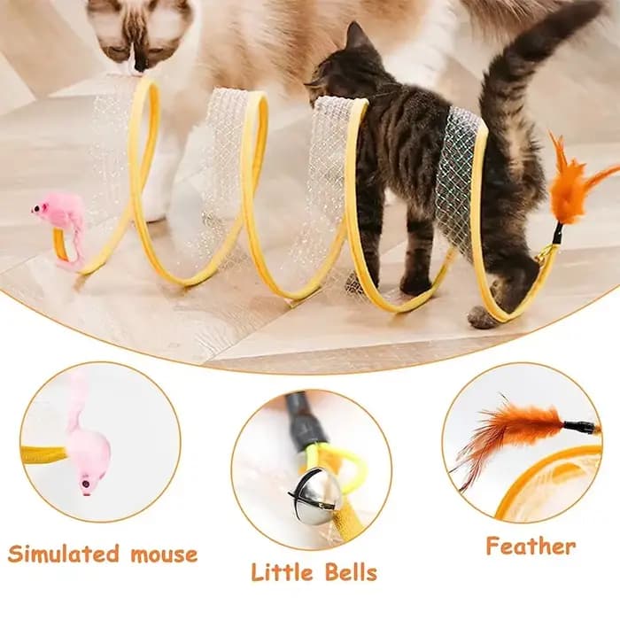 Tunnel pliable Type S pour chat, jouet de printemps, souris avec boules et plis, jouets d'extérieur