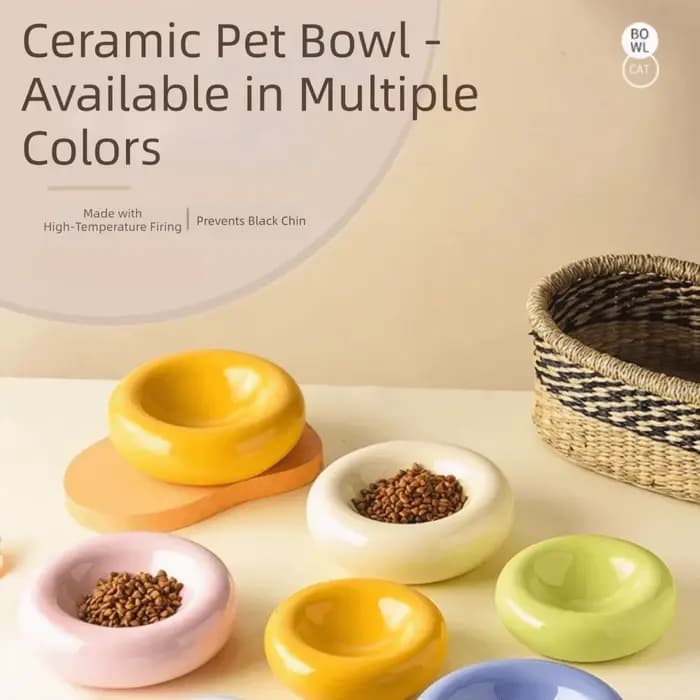 Bol pour chat en céramique lisse de forme donut, à ouverture large, esthétique et multifonctionnel, pour animaux de compagnie