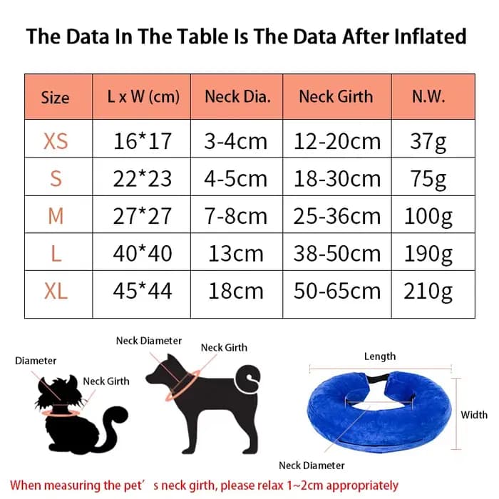 Collier de protection gonflable pour chien et chat
