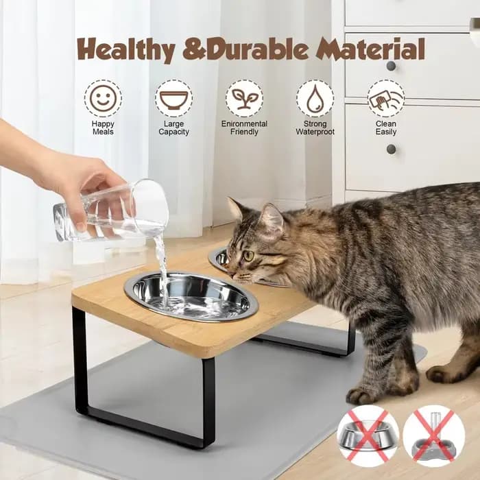 Ensemble de gamelles surélevées et inclinées pour chat avec tapis antidérapant