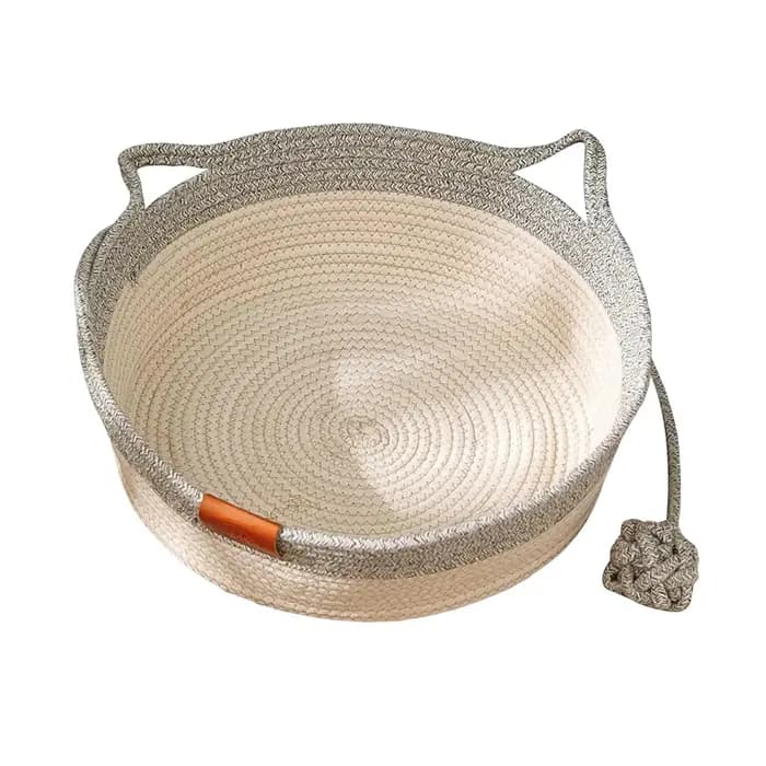 Panier Instinct pour chats, tressé à la main en corde de coton, lit d'enrichissement avec jouet en forme de queue et d'oreilles de chat, pour chiots, lapins et petits animaux