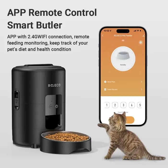 ROJECO 2L mangeoire automatique pour animaux de compagnie intelligente chat nourriture Kibble distributeur bouton