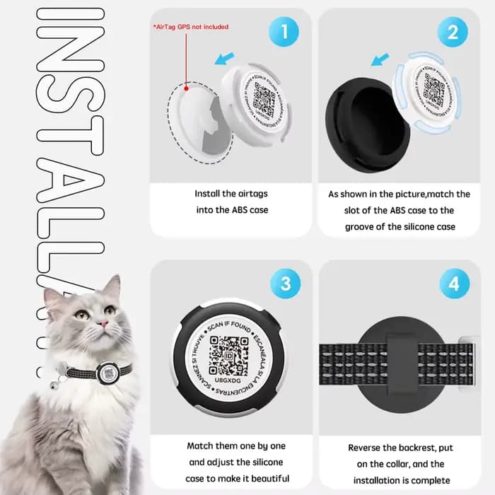 Collier chat avec boîtier de protection pour traceur GPS.étui Airtag
