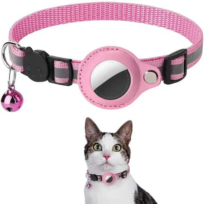 Collier Réfléchissant Ajustable pour Chat avec Support Amovible pour AirTag