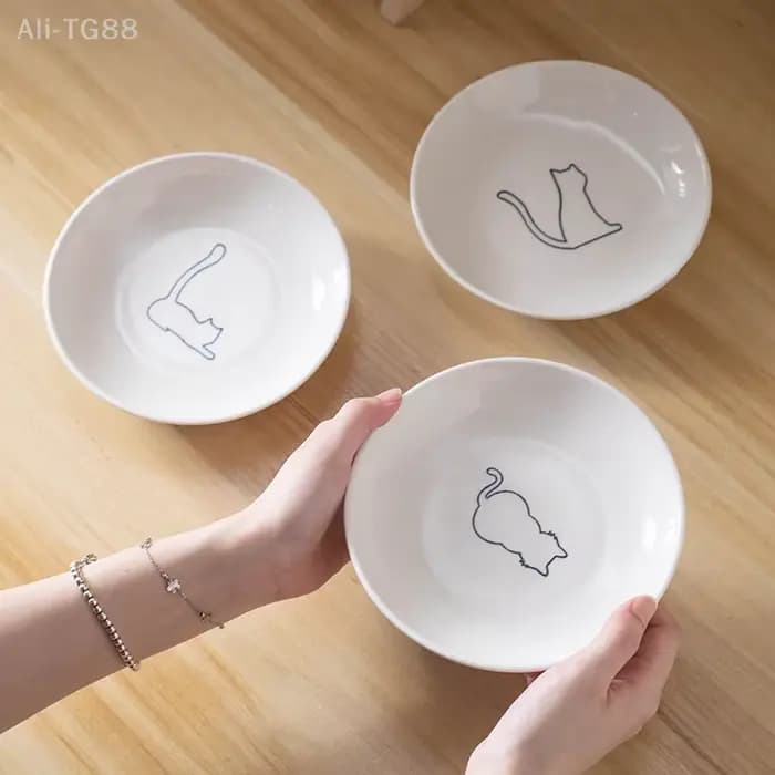 Bol d'alimentation en céramique pour chatons ; Plateau antidérapant pour chat de compagnie ; Support de coussin en