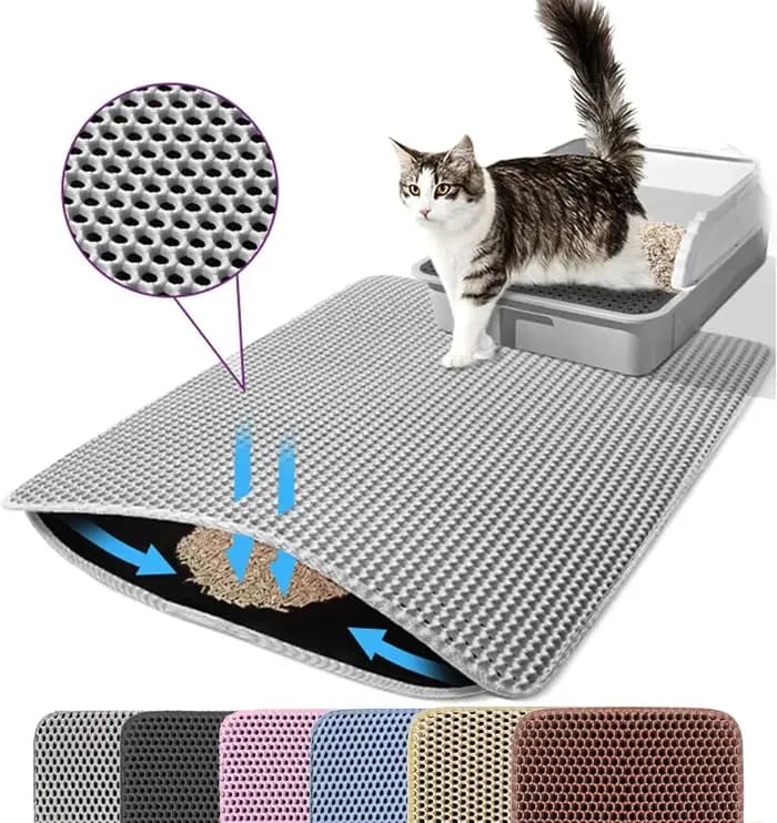 Tapis de litière pour chat Double couche antidérapant pour animaux de compagnie