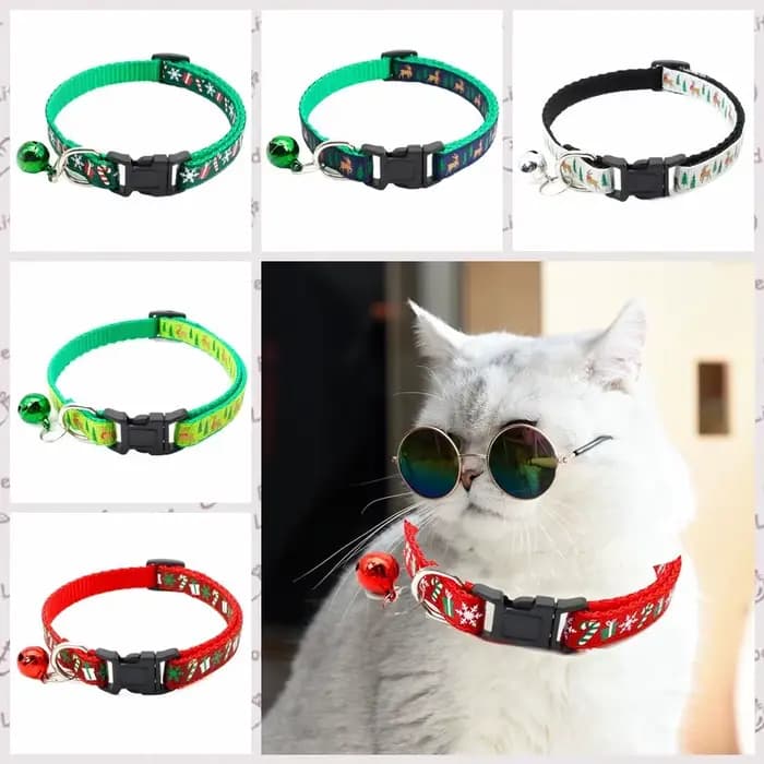 Avec cloche collier de chat de noël polypropylène motif flocon de neige/élan cerf collier de noël pour animaux de compagnie réglable blanc/vert/rouge