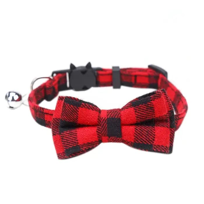 Collier de Noël à carreaux rouge pour chat et chien