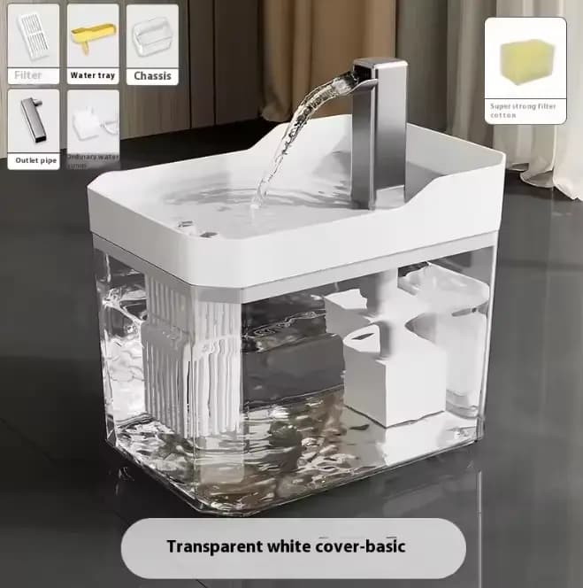 Fontaine à eau pour chat à recirculation avec filtre transparent, anti-brûlure à sec, distributeur d
