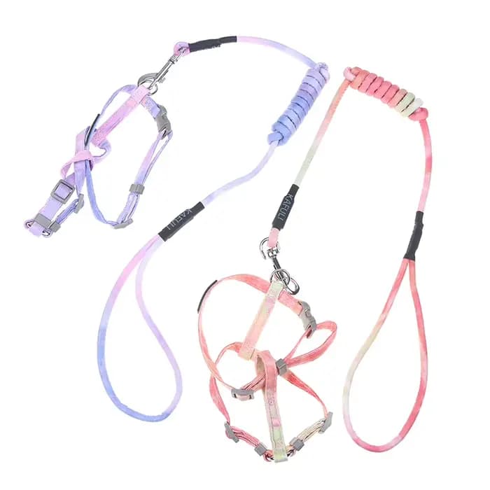 Harnais pour chaton réglable anti-évasion en tissu doux avec collier, laisse et accessoires de traction pour petit chat d'extérieur