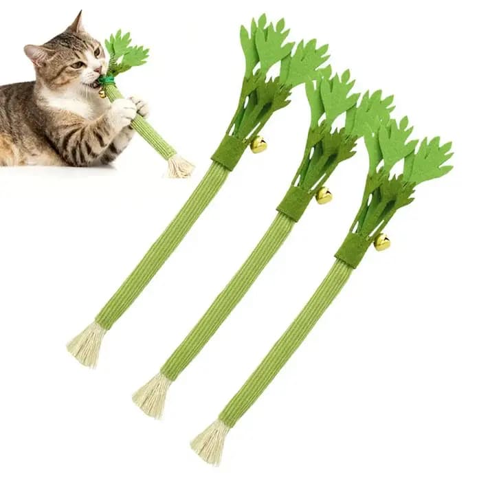 Jouet interactif de simulation de céleri et de catnip avec clochette dorée pour chatons